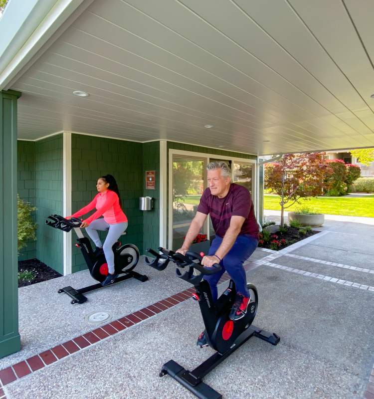 Outdoor Stationary bicycles at The Shadows Apartments in Mountain View, California