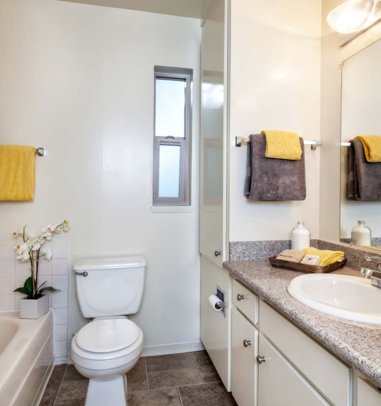 Toilet and Bath room at The Shadows Apartments in Mountain View, California
