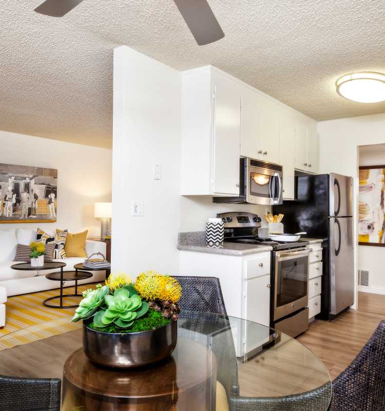 Full view of the kitchen at The Shadows Apartments in Mountain View, California